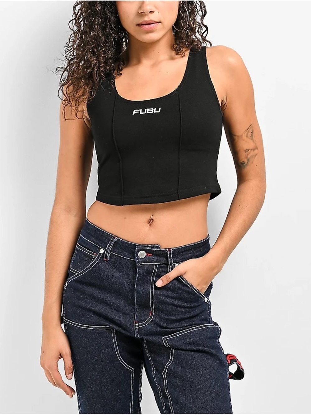 FUBU Black Knit Cropped Tank Top - Y2K Aesthetic